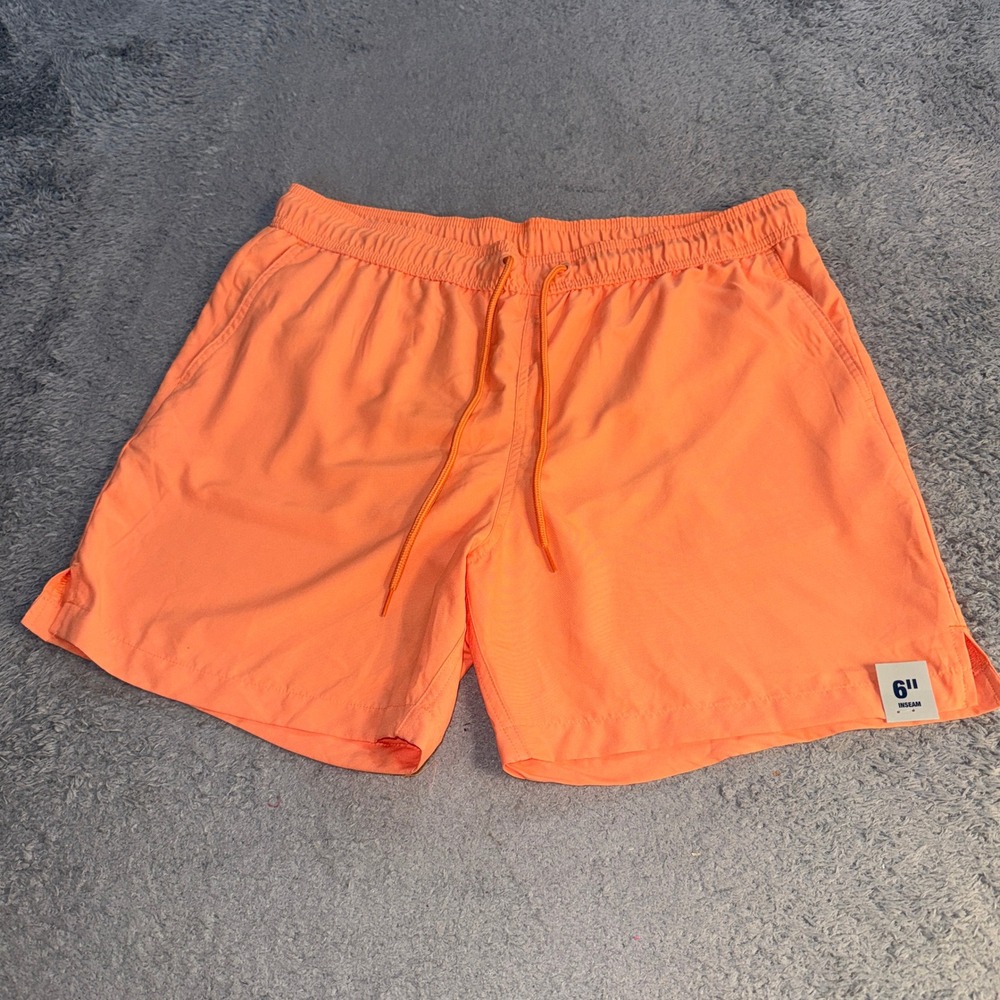 George Mens Swim Trunks L 36-38 Orange Solid 6 Inch Inseam Mesh Lining